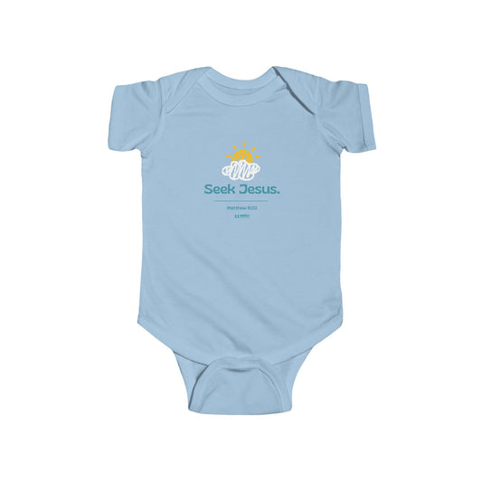 Values Collection - Seek Jesus. Infant Bodysuit - "First Things First" Christian Baby Onesie with "Seek Jesus" Back Design