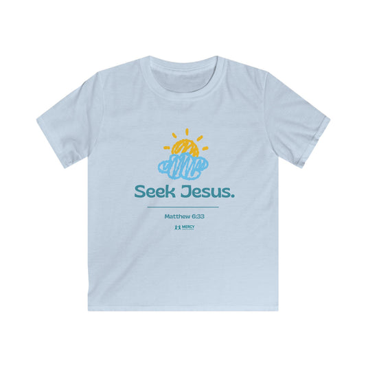Values Collection - Seek Jesus. Kids Tee — “First Things First. Seek Jesus.” Christian Faith Shirt (Matthew 6:33)