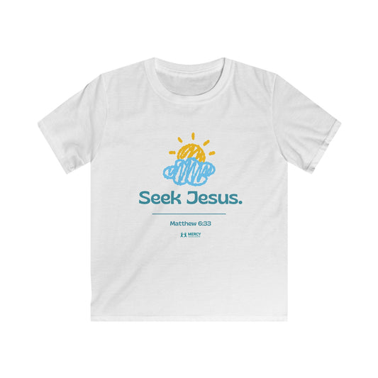 Values Collection - Seek Jesus. Kids Tee — “First Things First. Seek Jesus.” Christian Faith Shirt (Matthew 6:33)