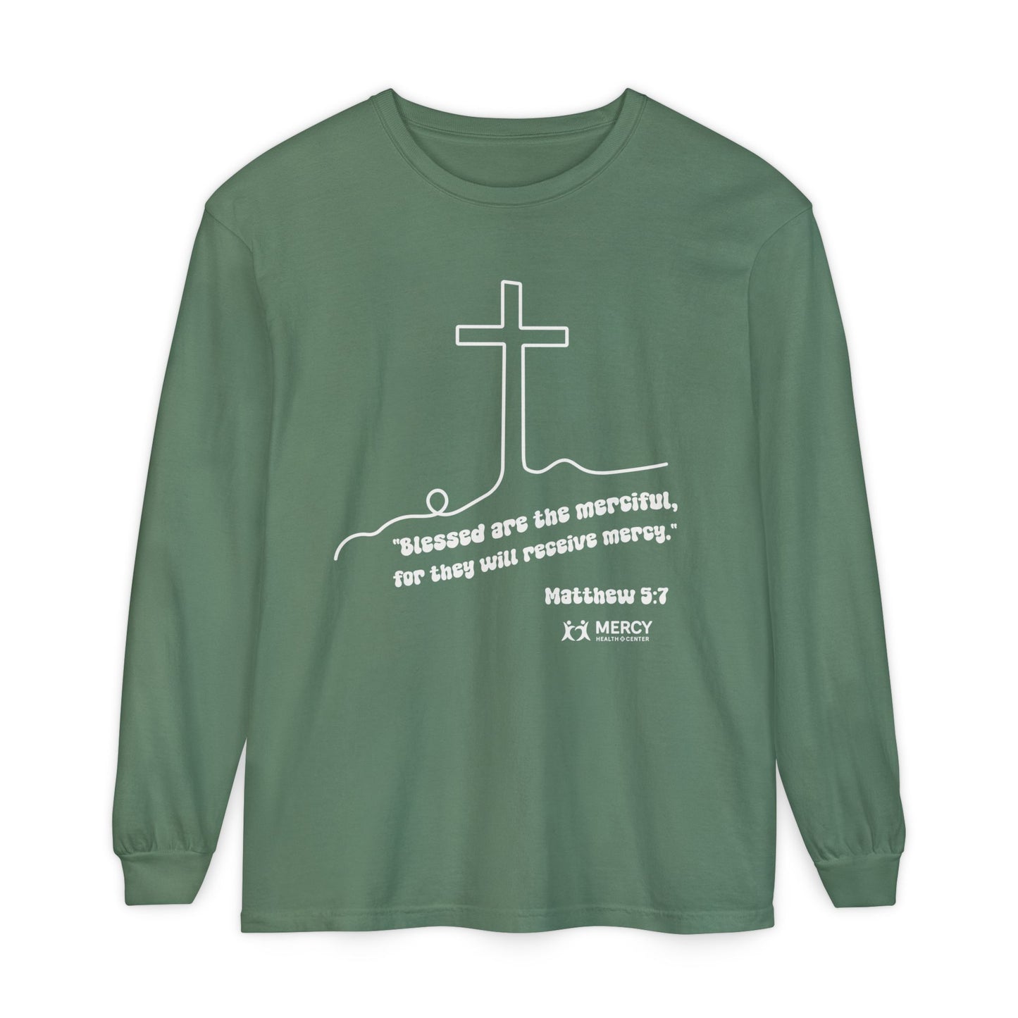 Mercy Health Center Long Sleeve Tee — 'Blessed are the merciful' Cross Design