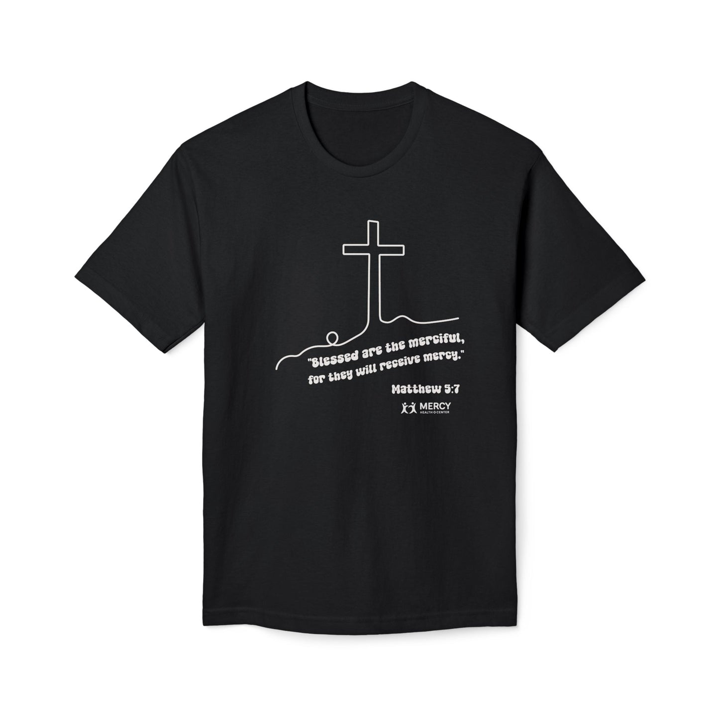 Christian Cross T-Shirt — "Blessed are the merciful" Matthew 5:7 Faith Tee