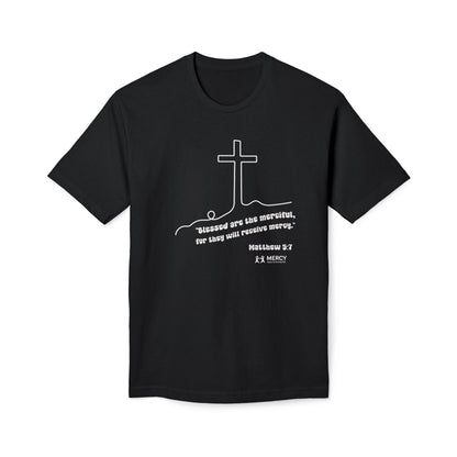 Christian Cross T-Shirt — "Blessed are the merciful" Matthew 5:7 Faith Tee