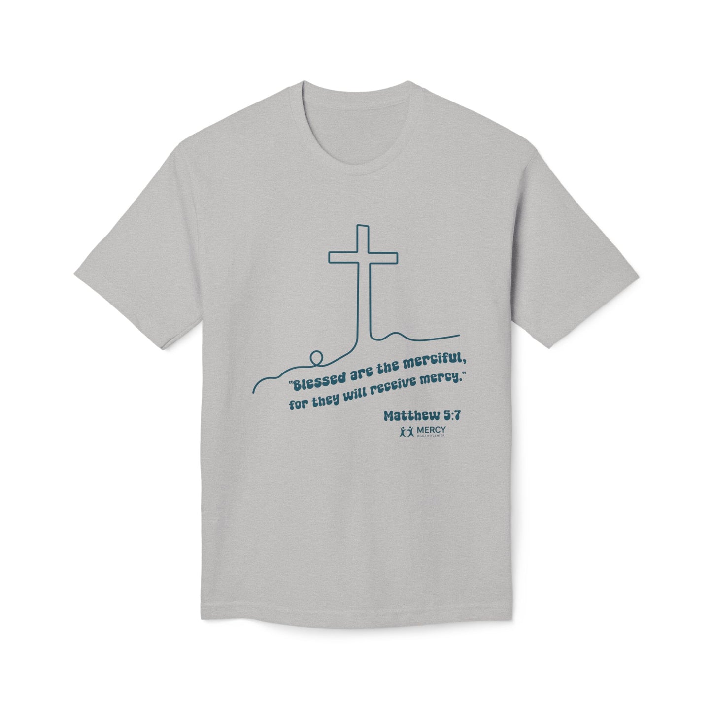 Christian Cross T-Shirt — "Blessed are the merciful" Matthew 5:7 Faith Tee