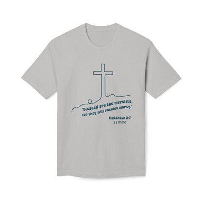Christian Cross T-Shirt — "Blessed are the merciful" Matthew 5:7 Faith Tee