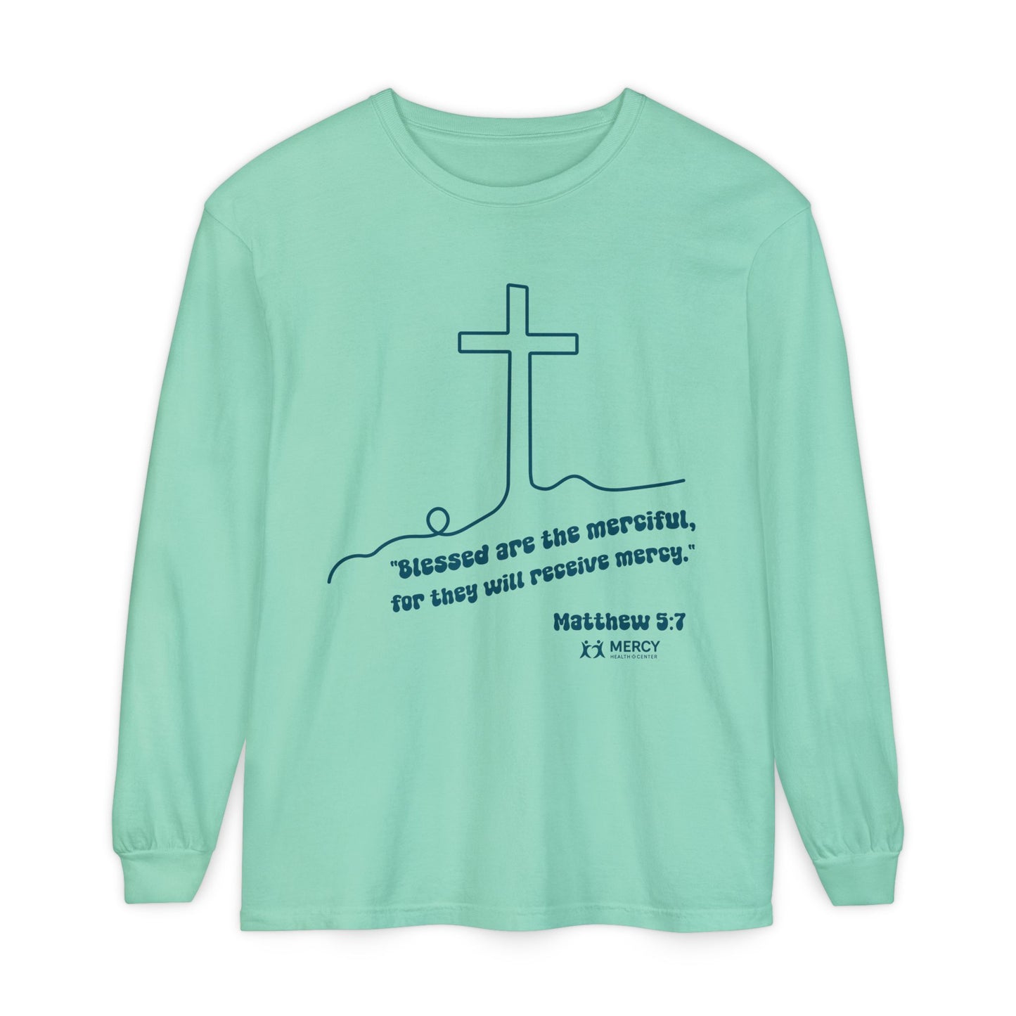 Mercy Health Center Long Sleeve Tee — 'Blessed are the merciful' Cross Design