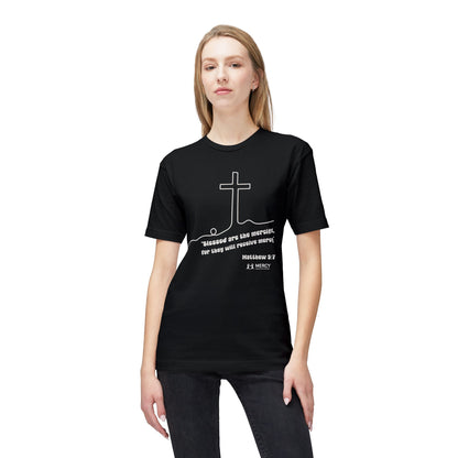 Christian Cross T-Shirt — "Blessed are the merciful" Matthew 5:7 Faith Tee