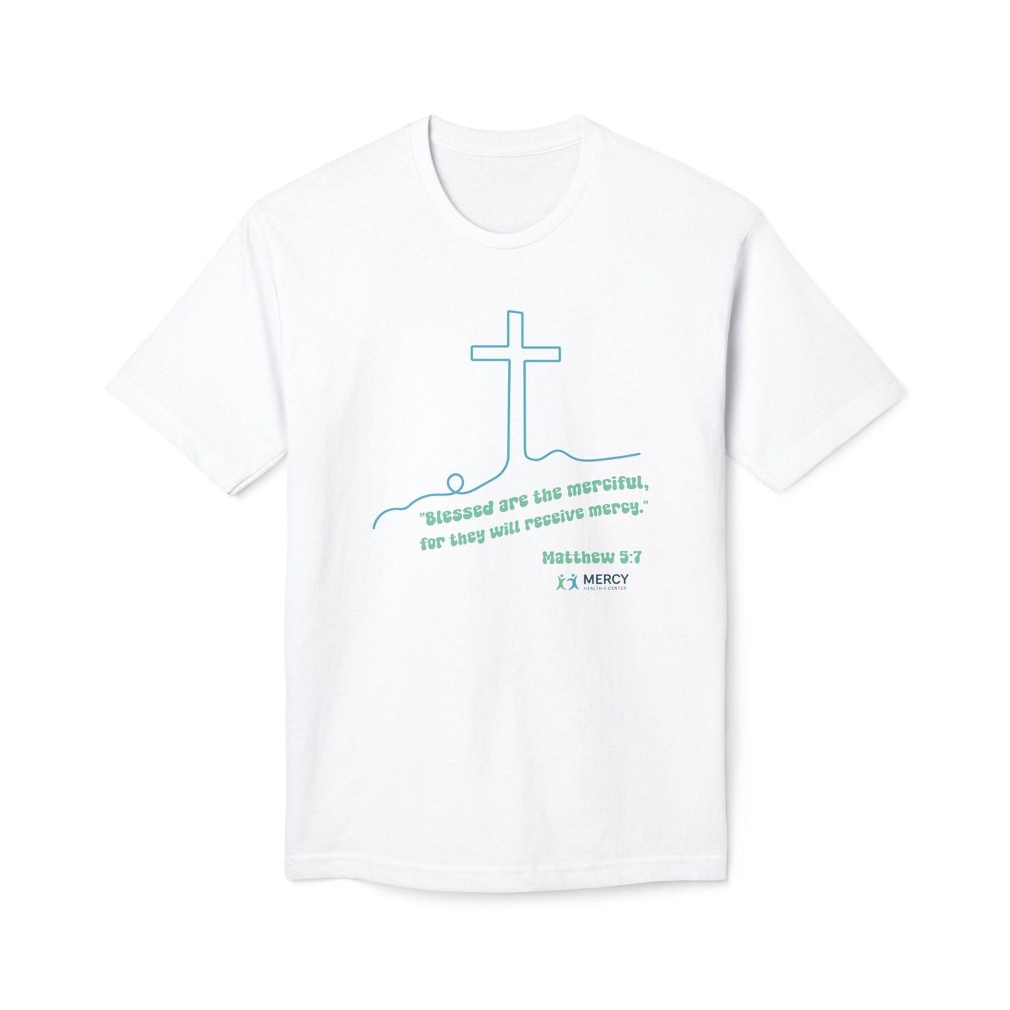 Christian Cross T-Shirt — "Blessed are the merciful" Matthew 5:7 Faith Tee