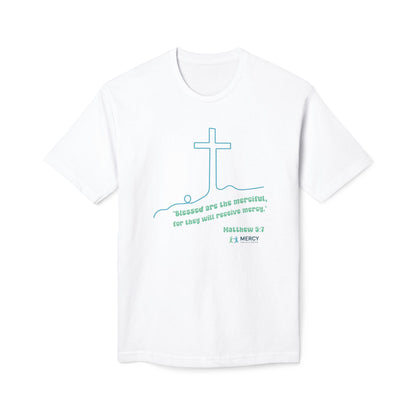 Christian Cross T-Shirt — "Blessed are the merciful" Matthew 5:7 Faith Tee