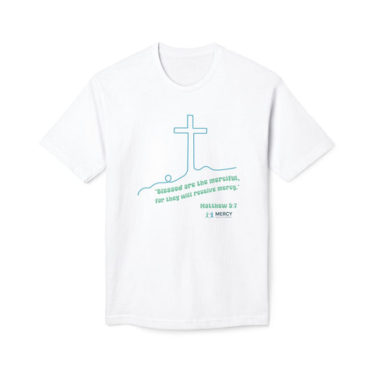 Christian Cross T-Shirt — "Blessed are the merciful" Matthew 5:7 Faith Tee