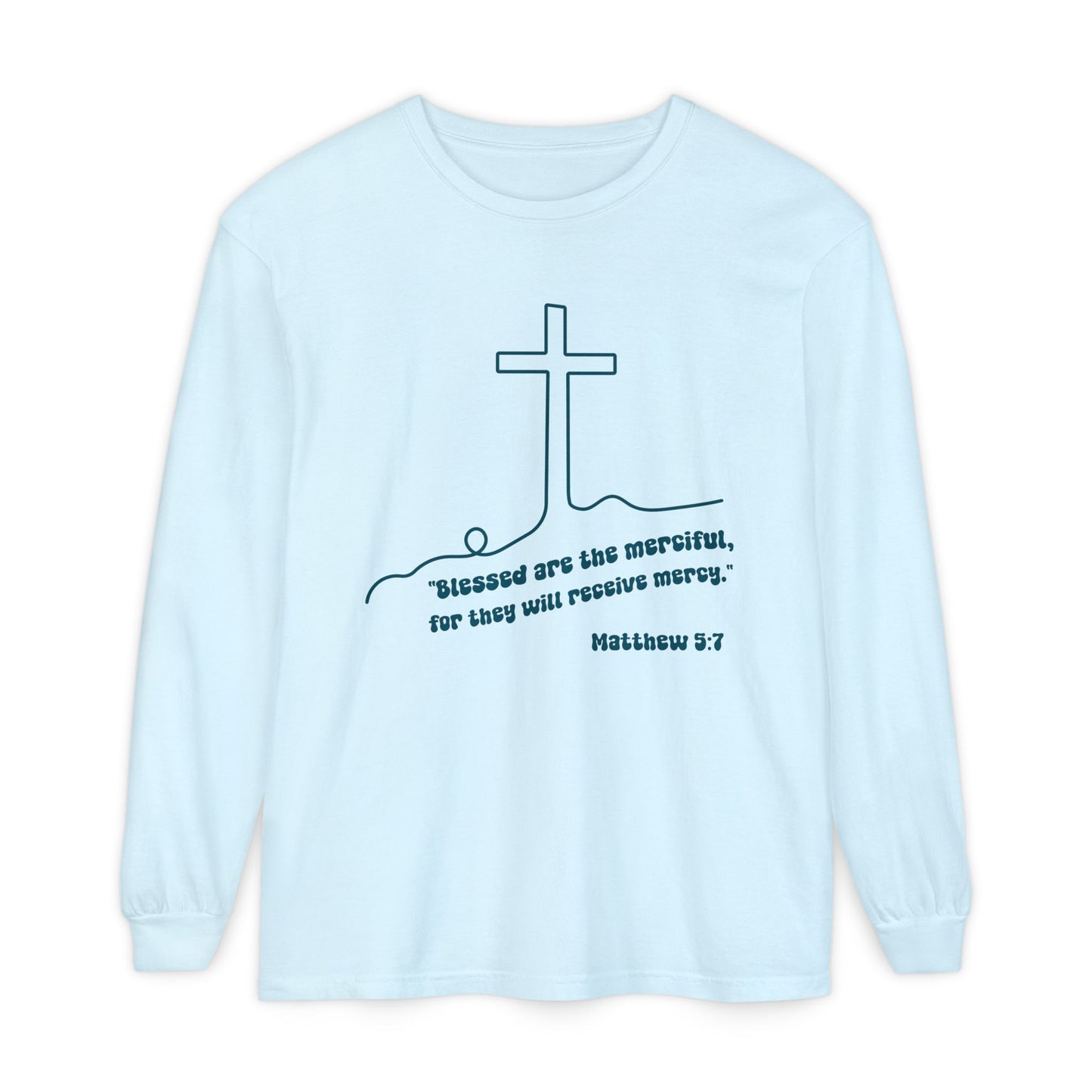 Mercy Health Center Long Sleeve Tee — 'Blessed are the merciful' Cross Design