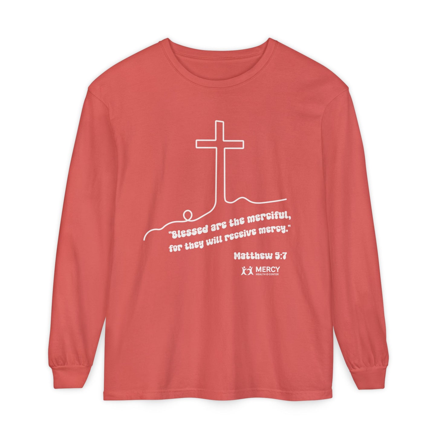 Mercy Health Center Long Sleeve Tee — 'Blessed are the merciful' Cross Design