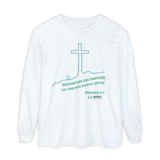 Mercy Health Center Long Sleeve Tee — 'Blessed are the merciful' Cross Design